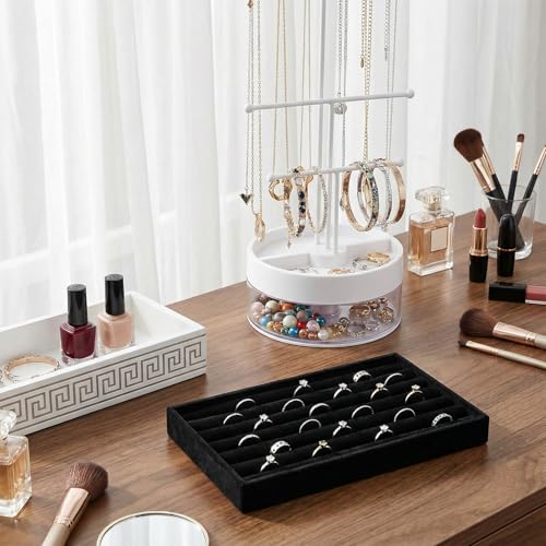 SynHHergyx Ring Display Tray 7 Slots Ring Display Case Earrings Showcase Organizer Rings Holder Tray Velvet Jewelry Drawer Organizer Inserts, Black
