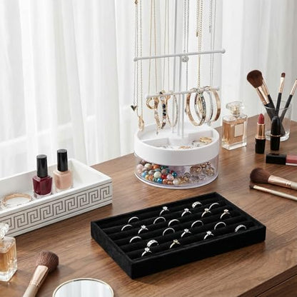 SynHHergyx Ring Display Tray 7 Slots Ring Display Case Earrings Showcase Organizer Rings Holder Tray Velvet Jewelry Drawer Organizer Inserts, Black