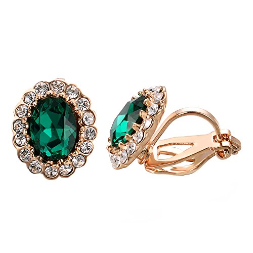 Yoursfs Vintage Crystal Clip On Earrings For Women Platinum Plated Rhinestone Clip On Earrings Non Pierced Oval Shap Cubic Zirconia Earring Hypoallergenic Jewelry - style: Emerald Earrings