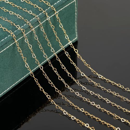 UMAOKANG 5 Meters Gold Plated Stainless Steel Chain for Jewelry Making Hollow Heart Chain Roll with Jewelry Findings - color: Gold Heart