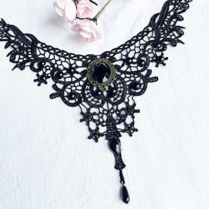 Black Sexy Lace Choker Necklaces Gothic Tassel Collar Choker Halloween Party Accessories for Women - color: Black necklace 5