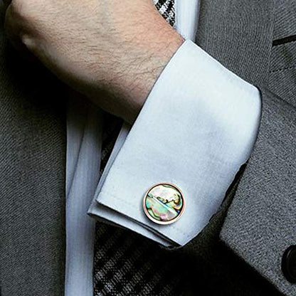 HAWSON Cufflinks and Tuxedo Studs Set for Men with Gift Box, Mother-of-Pearl Cuff links for French Cuff Shirt and Dress Shirt, Suitable for Wedding, Birthday, Party - style: Rose Gold & Abalone Shell
