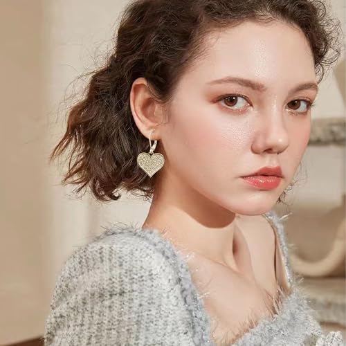 Sparkling Rhinestone Heart Hoop Earrings for Women Charming Heart-Shaped Huggie Earrings Valentine Day Jewelry - color: Gold