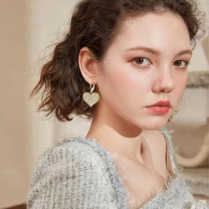 Sparkling Rhinestone Heart Hoop Earrings for Women Charming Heart-Shaped Huggie Earrings Valentine Day Jewelry - color: Gold