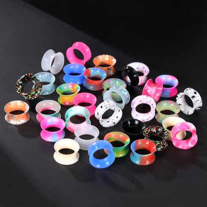 Xpircn 30Pcs Silicone Ear Gauges Flexible Ear Tunnels Plugs Stretchers Expander Double Flared Flesh Ear Piercing Jewelry for Women Men - style: Mixed Color:9/16"(14mm)