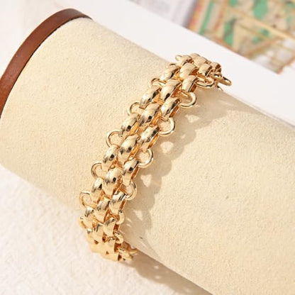 14K Gold & Silver Plated Lightweight Link Bracelet for Women | Stackable Bracelets ,14K Gold Plated Bracelets with CZ,Lightweight Trendy Chain Bracelet Jewelry Gift - style: Gold Link Chain