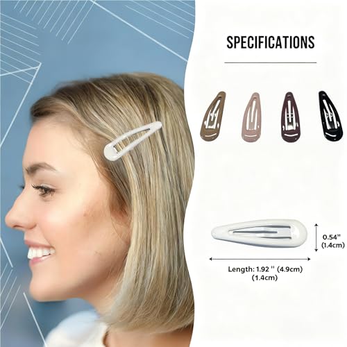 25-Pack Water Drop Snap Hair Clips, Non-Slip Glossy Coated Metal Hair Barrettes for Women & Girls, 5 Colors with Storage Box, Hair Accessories