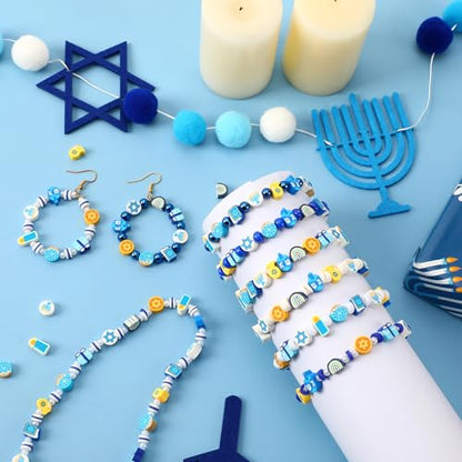 Hanukkah Beads,300Pcs Chanukah Polymer Clay Beads for Bracelet Making - color: Hanukkah Color