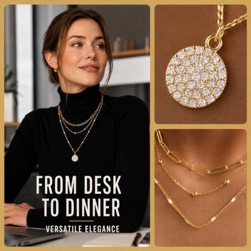Layered Necklaces for Women, 3 Piece Gold Necklace Set | Paperclip, Satellite & CZ Pendant Chains; 14K Gold Plated Silver Stainless Steel Necklace; Hypoallergenic Non Tarnish Jewelry - color: Gold