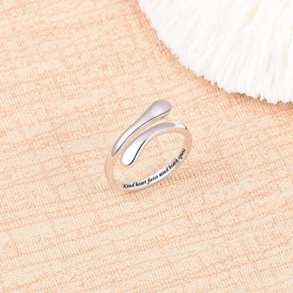 Fookduoduo 925 Sterling Silver Ring Inspirational Jewelry adjustable Wrap Open Rings for Women - style: Kind Heart Fierce Mind Brave Spirit