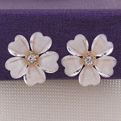 Silver Plated or Gold Plated Opal Flower Shape Clip on Earrings Non Piercing for Women - color: Gold