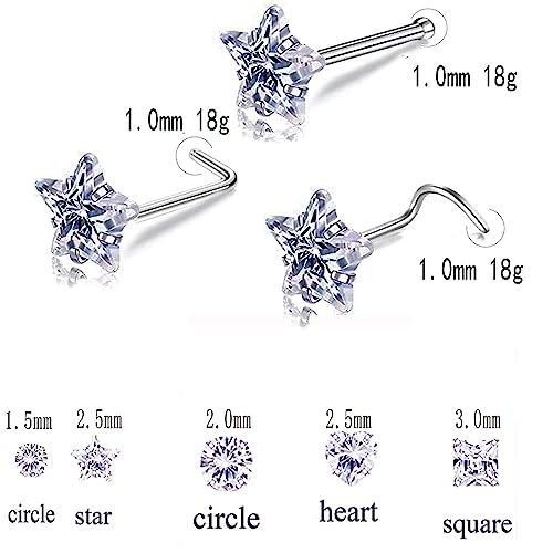 Nose Rings & Studs - 18g, 20g, 22g 14K Gold Bone Nose Studs for Women in Titanium Steel - color: 18g 5pcs Gold L Shaped 316L Surgical Steel