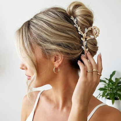 CAKURE Gold Claw Clip Rhinestone Hair Clips Large Fancy Hair Claw Clip Hair Accessories for Women (Pack of 2) (b-gold) - color: b-gold