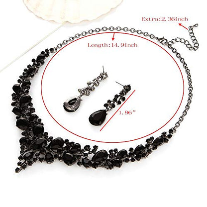 Molie Bridal Austrian Crystal Necklace and Earrings Jewelry Set Gifts fit with Wedding Dress - color: Black-Black tone