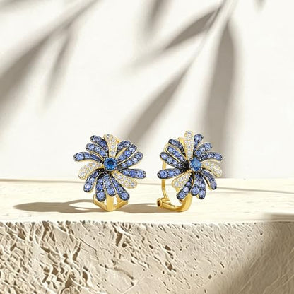 Santuzza Sterling Silver Gemstone Flower Earrings for Women - color: [A] Firework-Blue & White