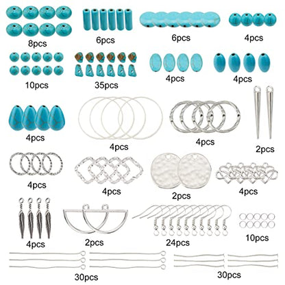 SUNNYCLUE 1 Box DIY 10 Pairs Turquoise Beads Earring Making Kit 8 Shapes Turquoise Beads Charms Hammered Feather Heart Pendants & Earring Hooks for Jewelry Craft Supplies Adults Women - color: 1 Box Diy 10 Pairs