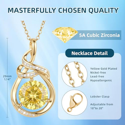 Teardrop Birthstone Necklace for Women 14K Gold/White Gold Elegant Ribbon Pendent Anniversary Love Birthday Gifts for Mom Women, 18"+2" Inches - color: Gold-11-Nov Birthstone