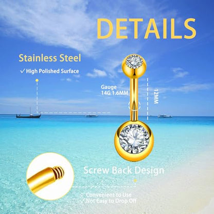 11 Pcs Belly Button Ring Dangle Stainless Steel Belly Rings 14G | Belly Button Piercing Cute Navel Ring Belly Piercing Jewelry for Women - style: 11S