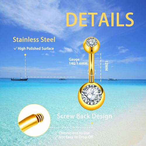 11 Pcs Belly Button Ring Dangle Stainless Steel Belly Rings 14G | Belly Button Piercing Cute Navel Ring Belly Piercing Jewelry for Women - style: 11G