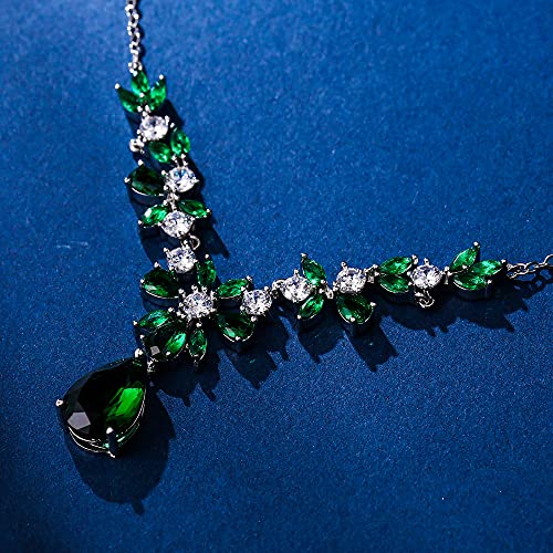EleQueen Women's Wedding Bridal Jewelry Set for Brides Bridesmaids, Silver/14K Gold/Rose Gold Plated Cubic Zirconia Teardrop Necklace Dangle Earrings Bracelet Sets for Party Prom - color: 06-Emerald Color-Necklace+Earrings+Bracelet
