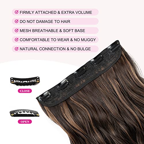 REECHO 20" 1-pack 3/4 Full Head Curly Wave Clips in on Synthetic Hair Extensions HE008 Hair pieces for Women 5 Clips 4.5 Oz Per Piece - Chocolate Brown with Highlights - color: Chocolate Brown with Highlights, size: 20 Inch (Pack of 1)