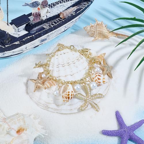 PH PandaHall Sea Shell Starfish Bracelets Boho Beach Bracelet Golden Shell Beads Anklet Pearl Charm Bracelet for Women Adjustable Hawaiian Jamaican Anklet Bracelets Jewelry Mermaid Costume Jewelry - color: shell bracelet