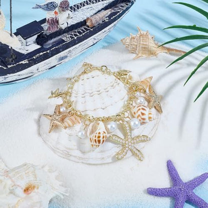 PH PandaHall Sea Shell Starfish Bracelets Boho Beach Bracelet Golden Shell Beads Anklet Pearl Charm Bracelet for Women Adjustable Hawaiian Jamaican Anklet Bracelets Jewelry Mermaid Costume Jewelry - color: shell bracelet