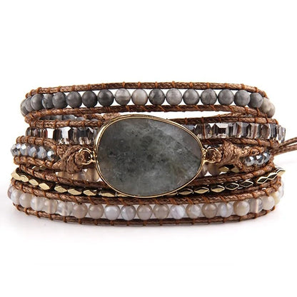 Women Wrap Bracelet Boho Natural Jasper Crystal Stone Beads Strand Bracelets - color: Style 07-Gray