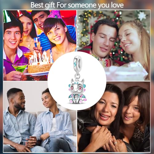 Charm for Bracelets and Necklaces Heart Cat Flower Boy 925 Sterling Silver Bead Birthday Jewelry Gift for Women - color: Cute Dragon Charm