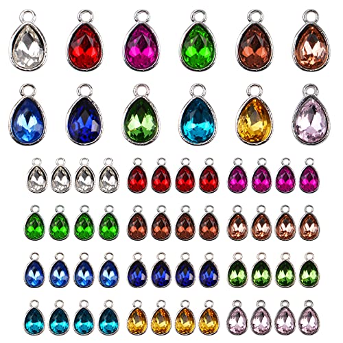 Birthstone Charms Beads, 48 Pcs Teardrop-Shaped Crystal Charms for Jewelry Making, 12 Colors