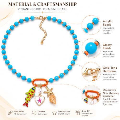 LIU JUN Colorful Beaded Necklace for Women, Chunky Boho Fish Starfish Conch Pendant Acrylic Bead Necklaces Cute Y2K Summer Beach Jewelry Gifts - color: Fish+White Heart