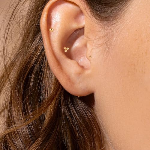 20G/18G/16G Titanium Flat Back Earrings, Threadless Nose Stud Tiny Stud Earrings, Cartilage Tragus Piercing Jewelry Conch Helix Stud - color: Dot (gold 3pcs), size: 18ga(1.0mm)
