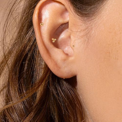 20G/18G/16G Titanium Flat Back Earrings, Threadless Nose Stud Tiny Stud Earrings, Cartilage Tragus Piercing Jewelry Conch Helix Stud - color: Dot (gold 3pcs), size: 16ga(1.2mm)