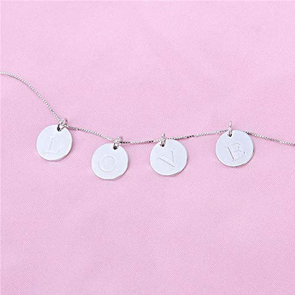 Sterling Silver Mini Initial Disc Round Charm Pendant for Women - color: H