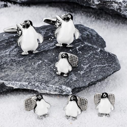 HAWSON Silver/Gold Cufflinks for Men with Tuxedo Shirt Studs,Men Accessories Jewelry with Gift Box,Gifts for Family,Best Friend on Wedding Business Birthday Anniversary - color: Silver ( Penguin Cufflinks with 4 pcs Studs)