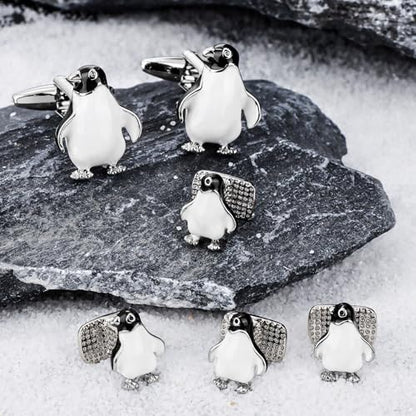 HAWSON Silver/Gold Cufflinks for Men with Tuxedo Shirt Studs,Men Accessories Jewelry with Gift Box,Gifts for Family,Best Friend on Wedding Business Birthday Anniversary - color: Silver ( Penguin Cufflinks with 4 pcs Studs)