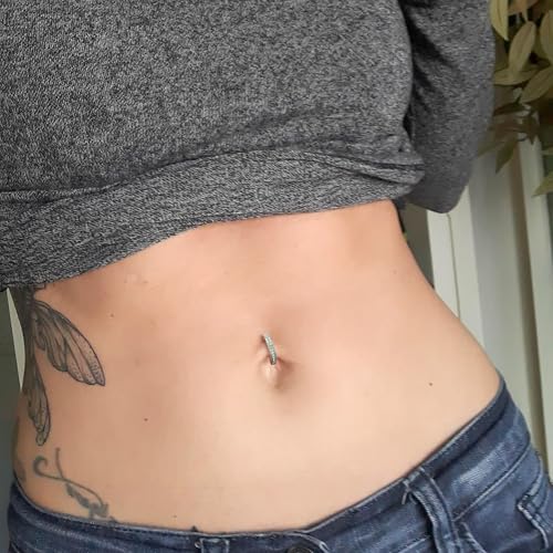 Vsnnsns 14G Clicker Belly Button Ring Piercing Jewelry 316L Stainless Surgical Steel Diamond CZ Navel Rings Clear CZ Clip Belly Button Ring Piercing Jewelry for Women Men 14 Gauge 10MM 12MM - color: 12MM-Silver