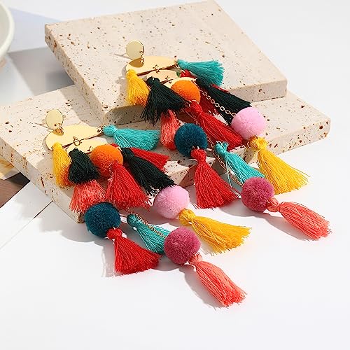 Boho Earrings for Women Long Tassel Dangle Statement Earrings Handmade Bohemian Jewelry Beach Vacation Essentials