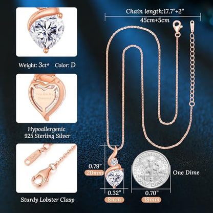 ANDSO Heart Moissanite Necklaces Birthday Jewelry Gifts for Women | S925 Silver /Gold Plating Birthstone Necklace, Ideal Anniversary Christmas Valentine Present for Mom Wife Her Girlfriend - style: Rose Gold-3 Carat