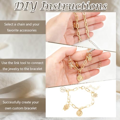 20 Pcs 18K Gold Plated Necklace Bracelet Chain Kit, Paperclip Alloy Link Fit Clip on Charm, Charm Bracelet Necklace Kit for Women DIY Jewelry Making (Gold) - color: Gold