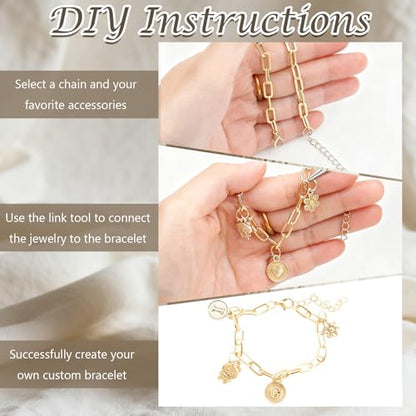 20 Pcs 18K Gold Plated Necklace Bracelet Chain Kit, Paperclip Alloy Link Fit Clip on Charm, Charm Bracelet Necklace Kit for Women DIY Jewelry Making (Gold) - color: Gold