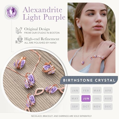 Gifts for Women, Wish Stone Stud Earrings with Birthstone Crystals, 18K Rose Gold Plated or Silver-tone - color: 106-June-Alexandrite Light Purple-Rose Gold Plated