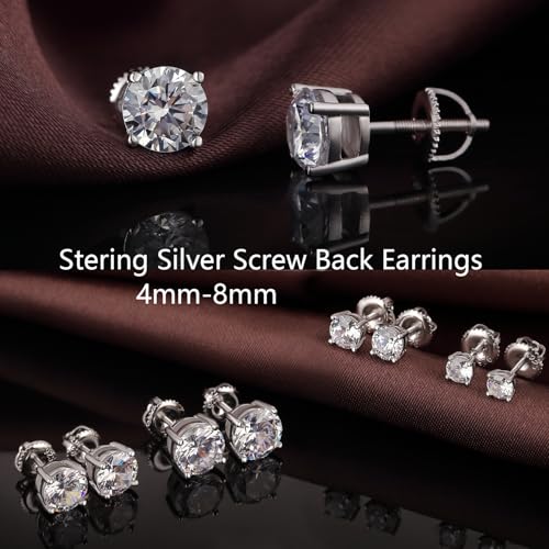 Jiamiaoi Stud Earrings Screw Back Sterling Silver Cubic Zirconia Stud Earrings Set 4 Millimeters-8 Millimeters Nickle Free Hypoallergenic Earring Studs - color: A-Round Cut White, size: 7mm
