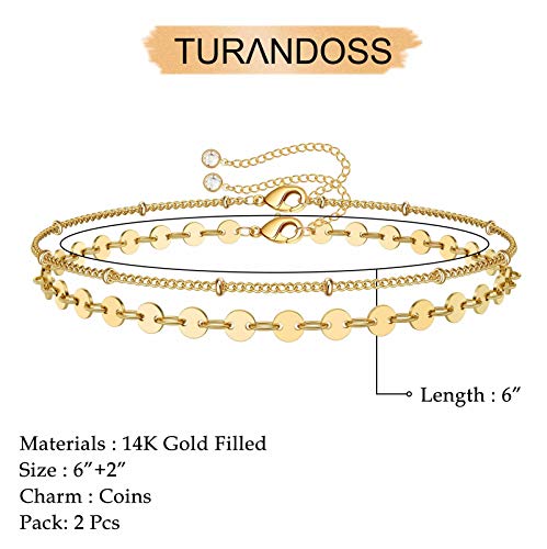 Dainty Gold Bracelets for Women, 14K Gold Plated Adjustable Layered Beads Bracelet Cute Evil Eye Oval Chain Pearl Bar Turtle Gold Bracelets for Women Jewelry - style: Coin Beads Chain