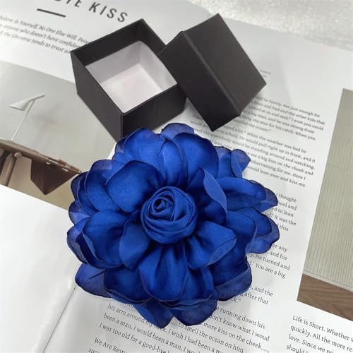 Dainty Fabric Rose Flower Large Brooch Lapel Pins Flower Brooches Pin Classic for Wedding Party Dance Banquet for Women Dress Suit Clothes Accessories Jewelry 100mm - color: Royal Blue