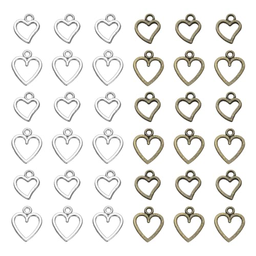 MECCANIXITY Heart Charm, Alloy Love Heart Pendants Valentines Love Dangle Connector Charm Bulk for Jewelry Making Necklace Bracelet Earrings, Cyan - color: Gold/ Bright Silver