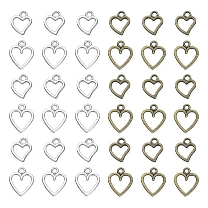 MECCANIXITY Heart Charm, Alloy Love Heart Pendants Valentines Love Dangle Connector Charm Bulk for Jewelry Making Necklace Bracelet Earrings, Cyan - color: Gold/ Bright Silver