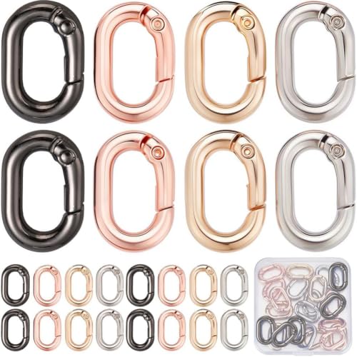 SUNNYCLUE 1 Box 24Pcs Spring O Rings Purse Ring Clips Rounded Rectangle Oval Rose Gold Black Purse Buckle Hardware Carabiner Clips Keyring Snap Hooks Trigger Spring O Rings for Jewelry Making Kits - color: 1 Box 24pcs Spring O Rings 21x14mm