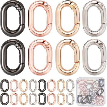 SUNNYCLUE 1 Box 24Pcs Spring O Rings Purse Ring Clips Rounded Rectangle Oval Rose Gold Black Purse Buckle Hardware Carabiner Clips Keyring Snap Hooks Trigger Spring O Rings for Jewelry Making Kits - color: 1 Box 24pcs Spring O Rings 21x14mm