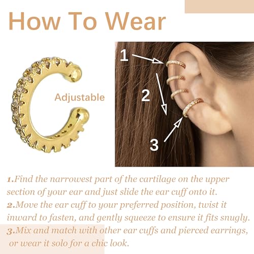 Gold Plated Ear Cuff Earrings for Women Non Piercing - Hypoallergenic Ear Cuffs Silver/Gold Non Tarnish Clip on Cartilage Earrings Fake Earring Set - color: C1:gold ear cuff